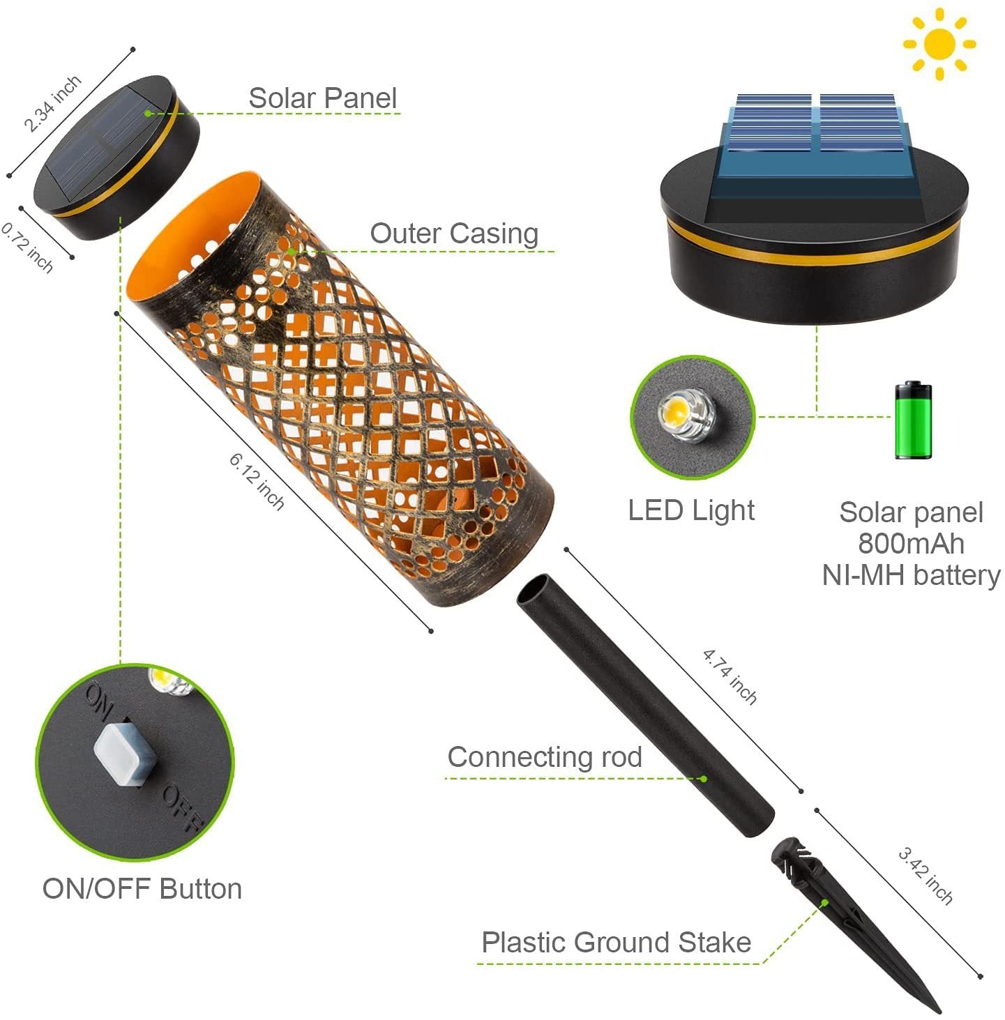 Metal Solar-powered Lawn Lamps  (Waterproof)